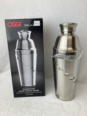 OGGI Stainless Steel Dial-A-Drink 15 Recipe Cocktail Shaker NIB 34 oz.